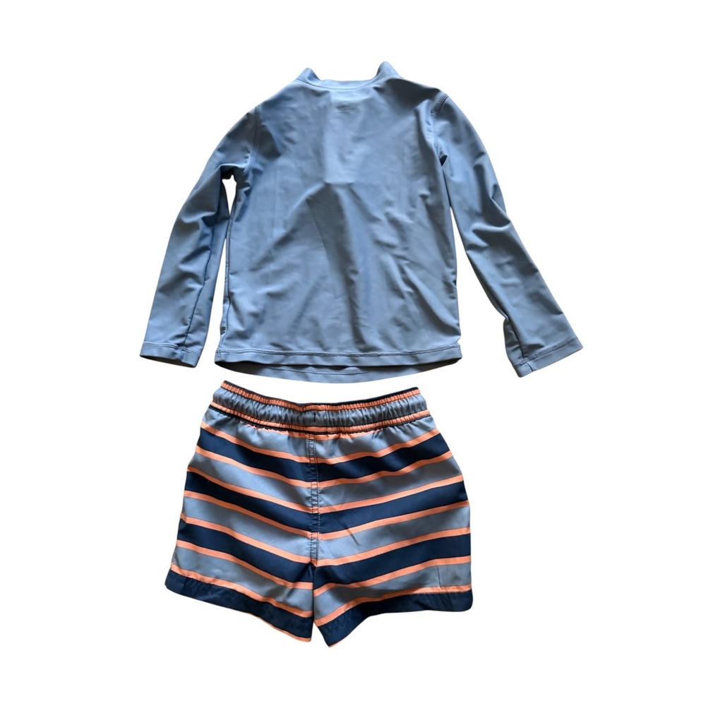 Carters‎ Boys Rashguard Swim Set 3T Blue Zip Top Stripe Shorts w/ Lined Trunks - Picture 4 of 4